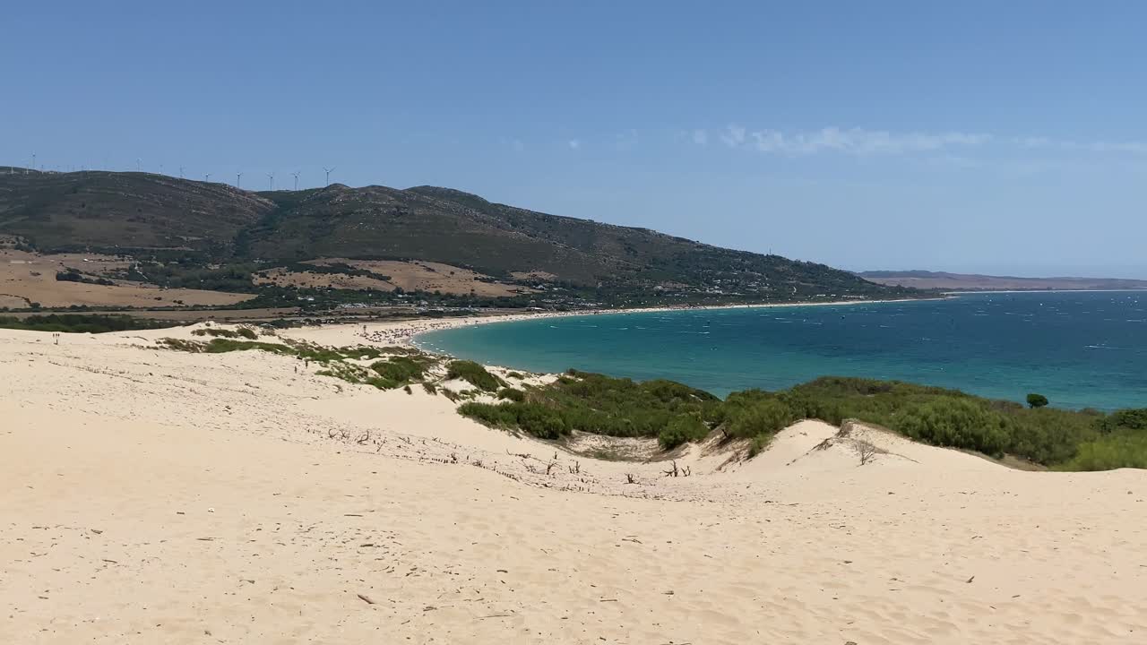 Slow pan of the dune of Valdevaqueros in Tarifa