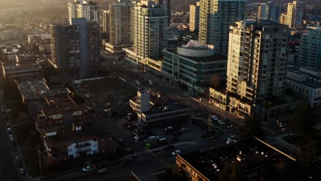 Central-Lonsdale-Precinct-In-North-Vancouver,-British-Columbia,-Canada-With-View-Of-High-rise-Buildings-And-Panoramic-Downtown-Scenery