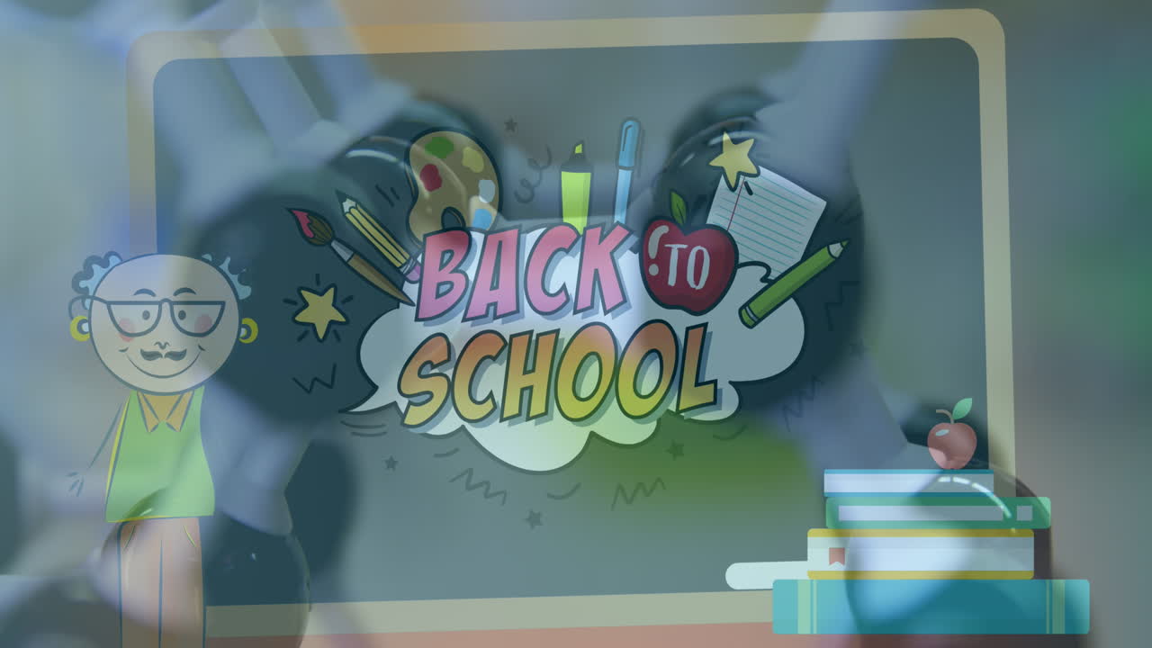 animación del texto de regreso a la escuela sobre modelos en el laboratorio