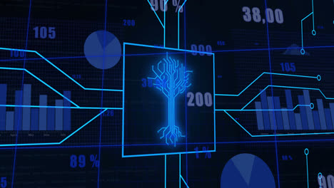 animación de circuitos integrados sobre datos y gráficos en pantalla digital