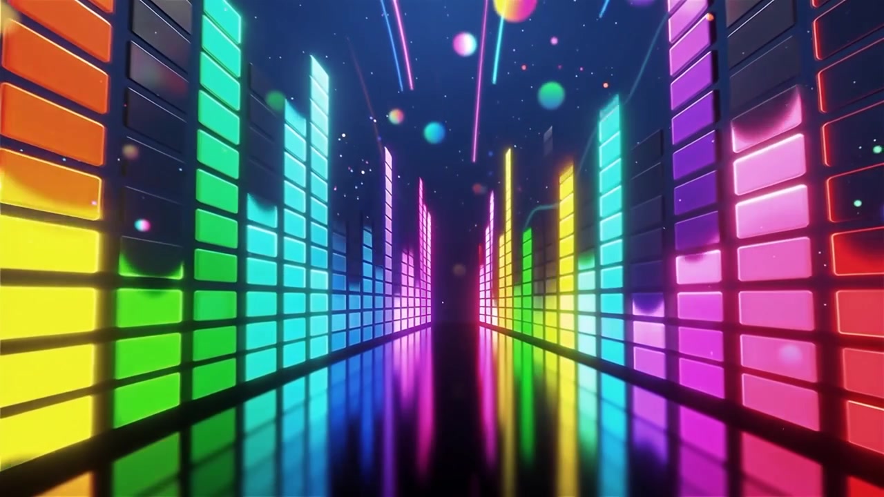 Futuristisk regnbuefarvet neon musik equalizer visualisering baggrund.