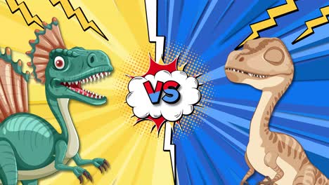 dos dinosaurios se enfrentan en una batalla cómica