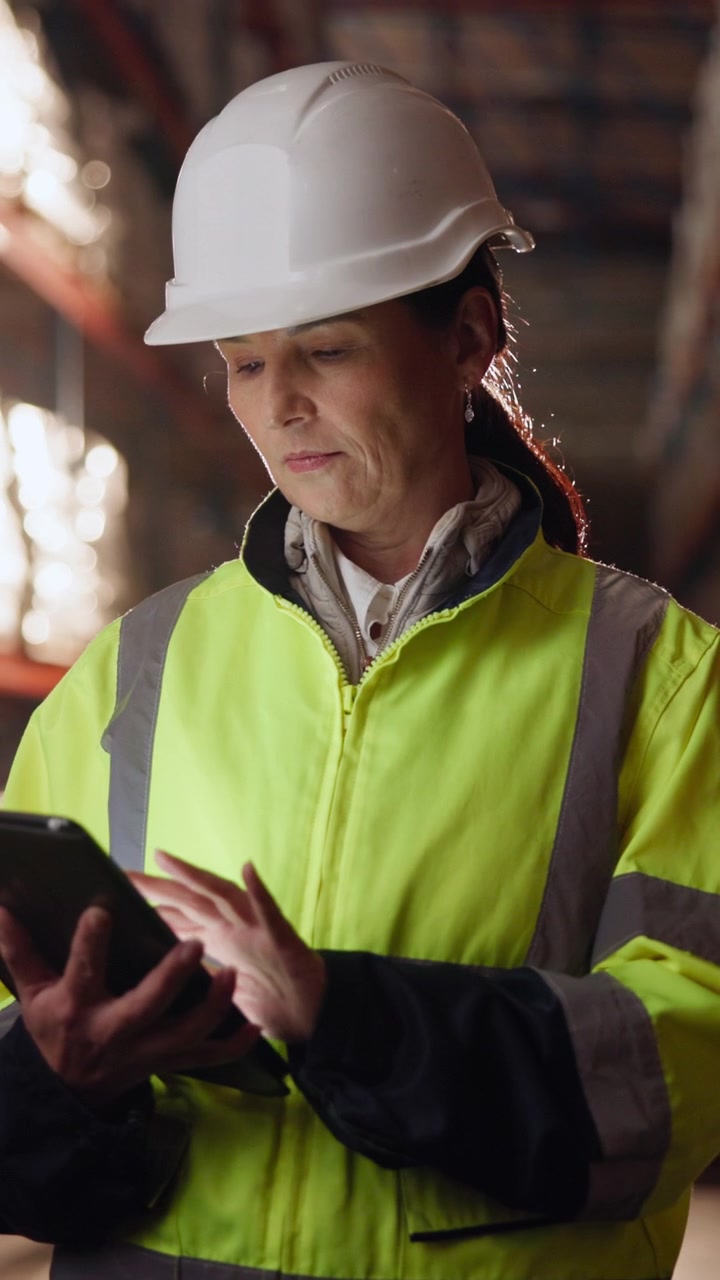 Female Warehouse Manager Using Tablet in Distribution Center