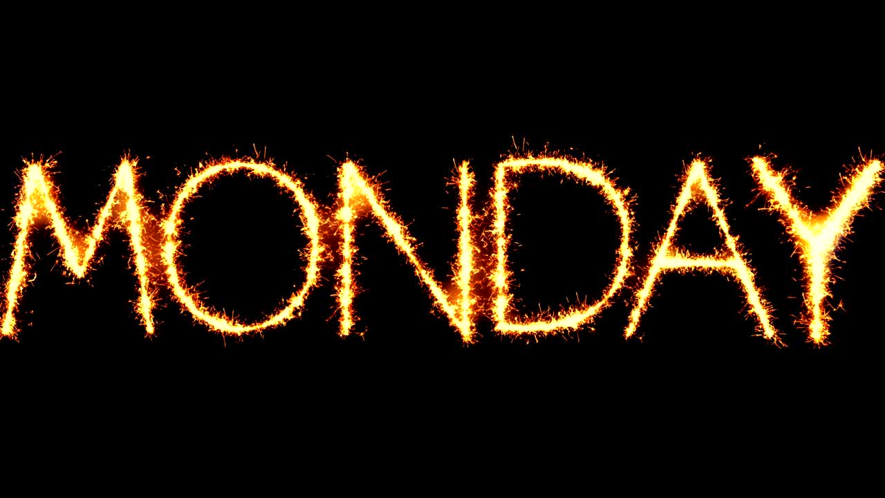 월요일 텍스트 스파클러 글리터 스파크 불꽃놀이 루프 애니메이션