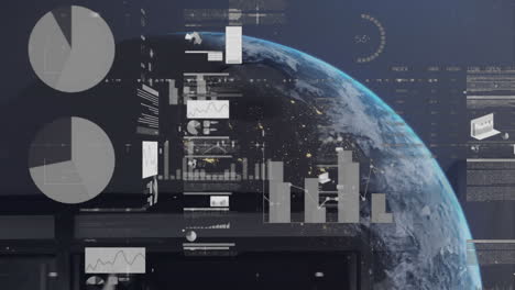 animation of data processing with globe over warehouse