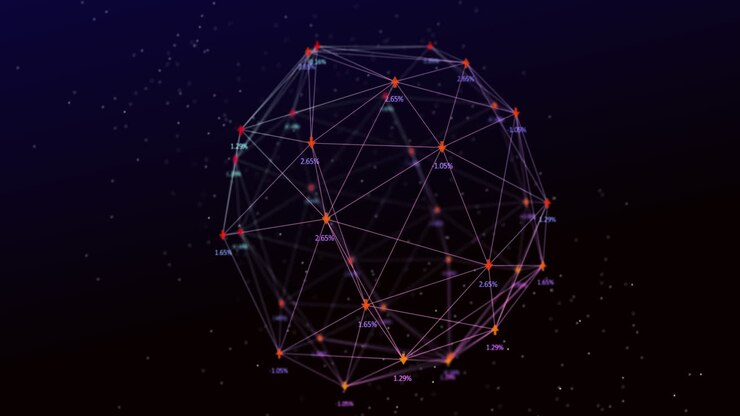 Digital animation showcases a global network concept on a dark background.