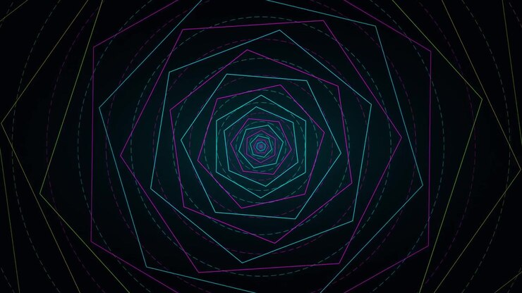 Túnel Geométrico Abstrato Rotativo de Linhas Neon