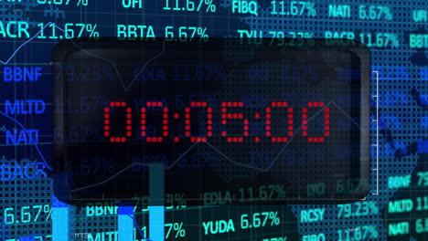 animación del procesamiento de datos financieros durante el tiempo