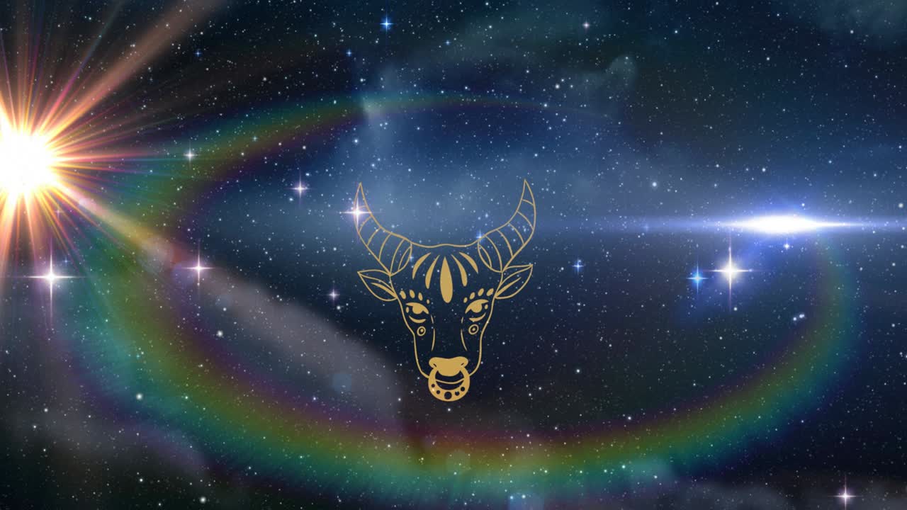 animación del signo estelar de tauro sobre el universo y las estrellas brillantes