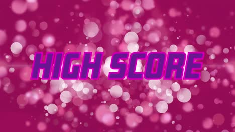 animation of high score text over glowing spot lights on pink background