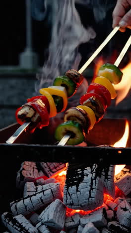 grilled vegetable skewers on charcoal grill