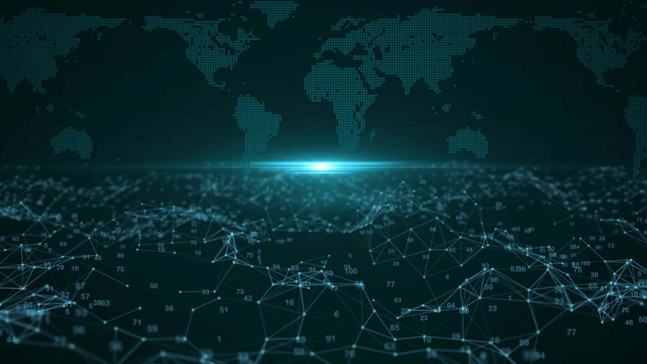 Digital World Map with Abstract Data Network Connection