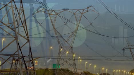 Animation-of-statistics-and-data-processing-over-electricity-pylon-and-landscape