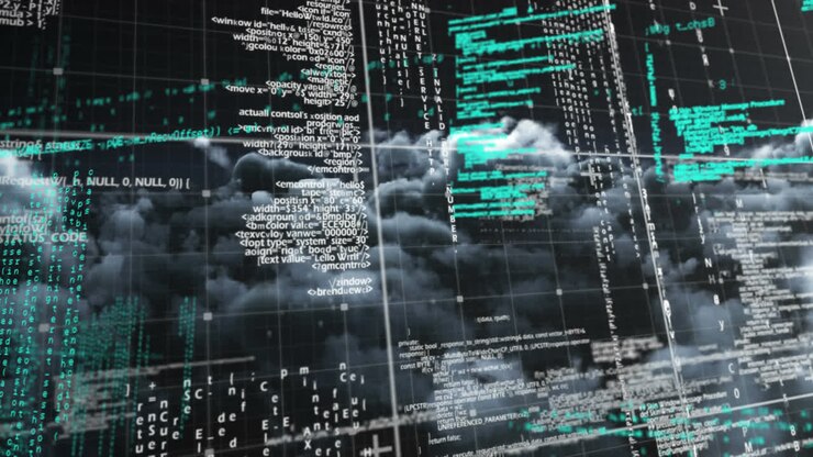 Dunkle Wolken am Himmel und Programmcodes