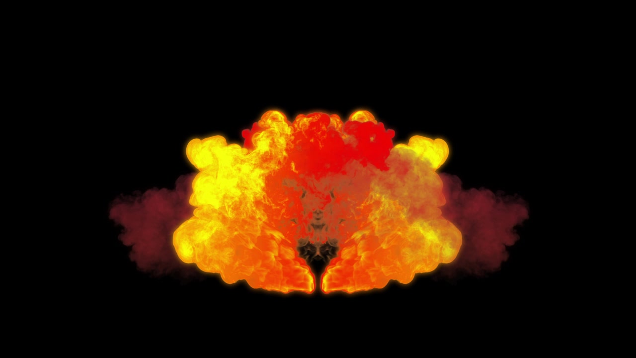 Symmetrical Burst of Red and Yellow Colored Smoke on Black Background