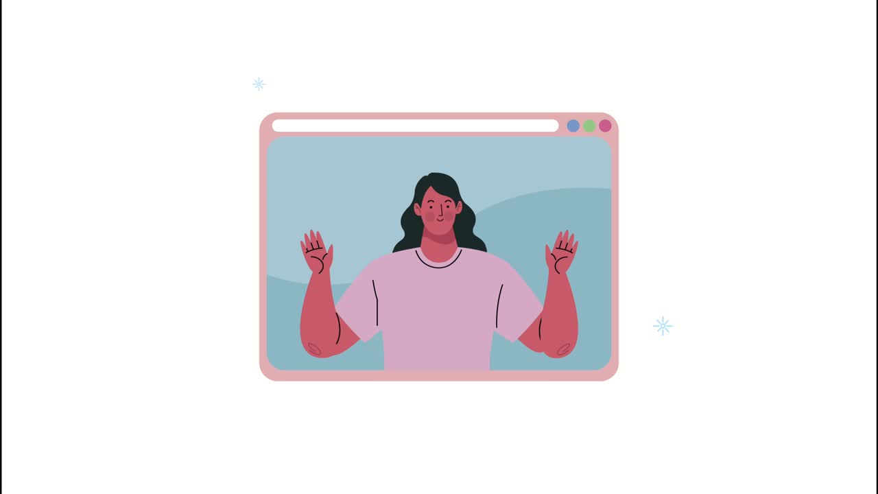 video conference animation with woman in webpage