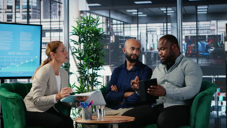 vertical video multicultural business leaders sharing expertise and developing a strategy