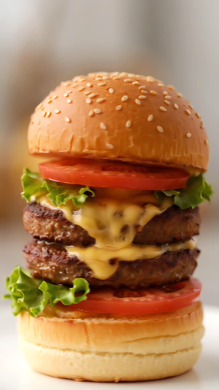 Hamburger Succoso Primo Piano Sfondo Bokeh 4K