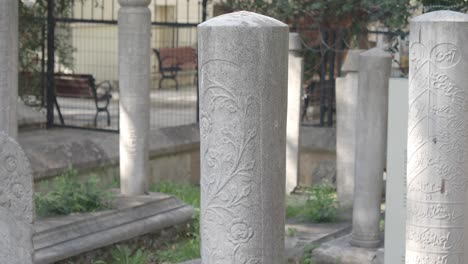 ornamental tombstones in a historical cemetery