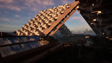 paisaje urbano futurista al atardecer: una visión de la arquitectura moderna