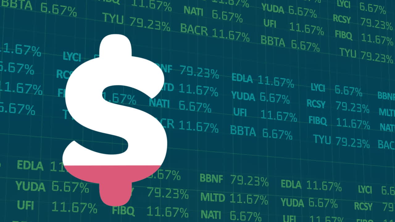 animación del signo de dólar sobre el procesamiento de datos financieros