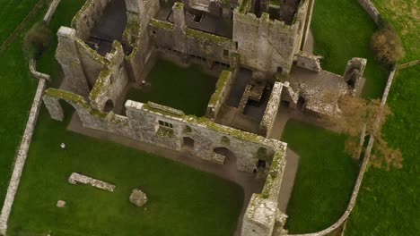 Artistic-top-down-aerial-parallax-of-Bective-Abbey