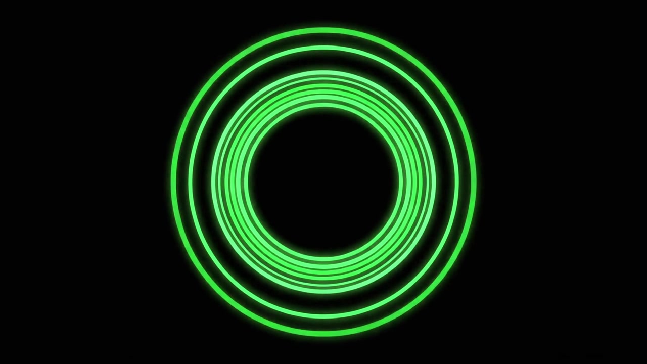 Animated Green Neon Concentric Circles Expanding on Black Background