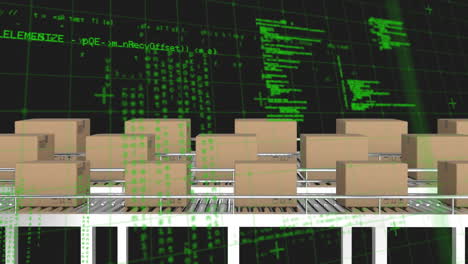 animación del procesamiento de datos sobre cajas de cartón en cintas transportadoras