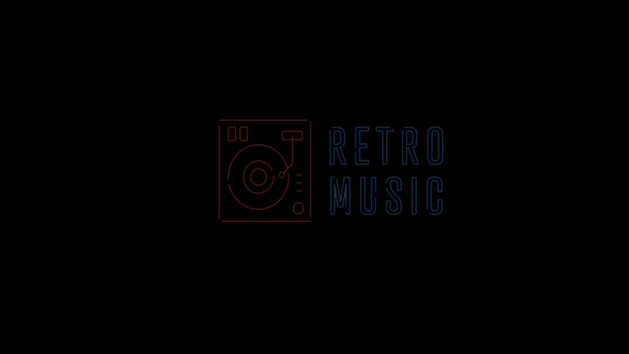 Animation of retro music text over black background