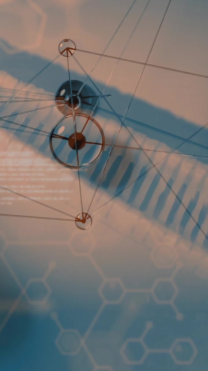 Animazione di sfere su elaborazione dati e filamento di DNA