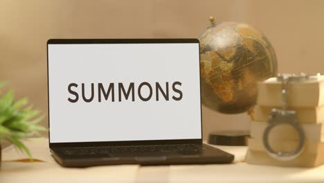 summons displayed in legal laptop screen