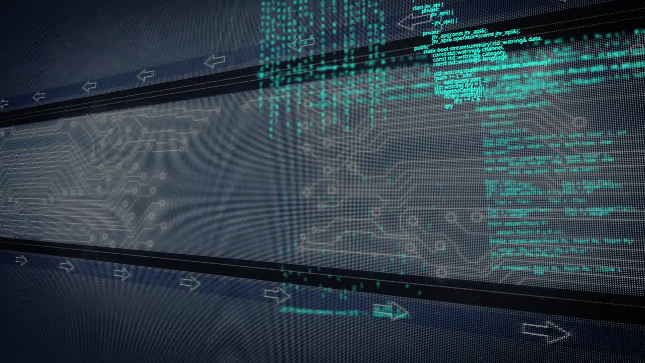 Interface opening on dark circuitry, green code streaming over house icon for network visualization