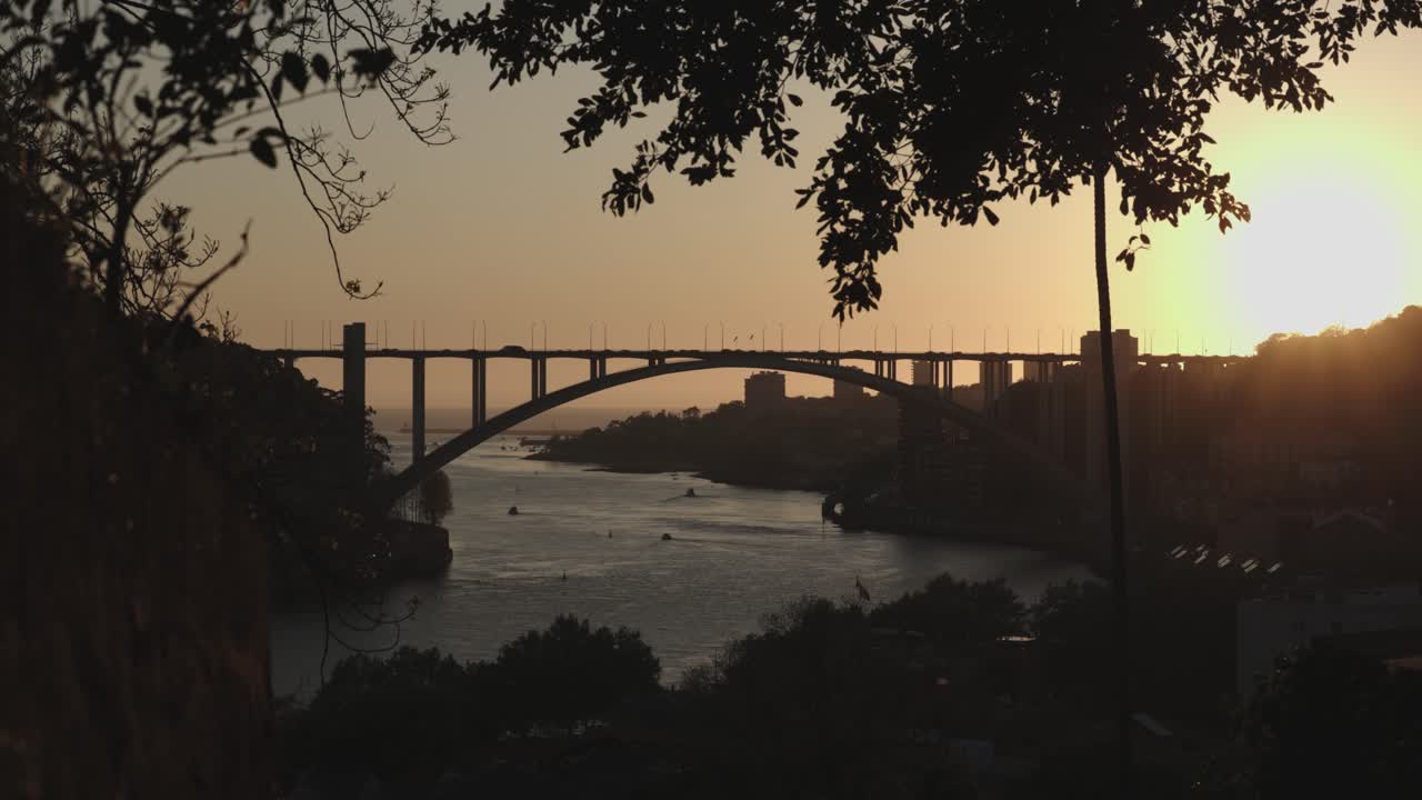 Douro River in Porto during golden hour, Portugal