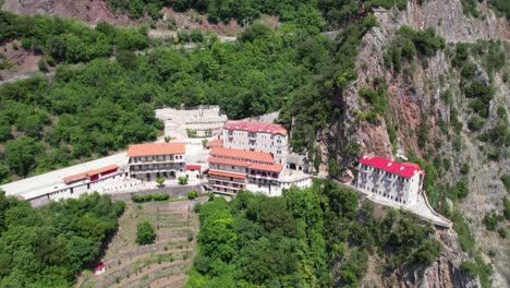 aerial point of interest shot of proussos monastery in evrytania karpenisi greece