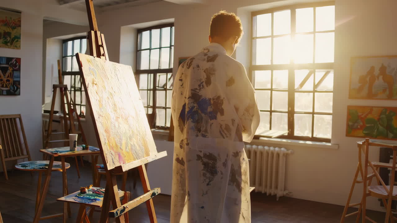 Artists painting in a studio