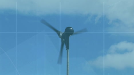 animation of financial data and graphs over wind turbine