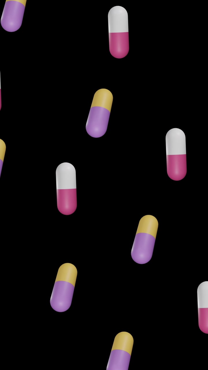 Animation of floating pills on black background