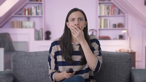 indian girl sees a shocking news on tv