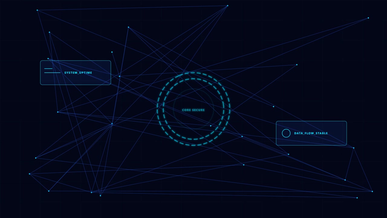 Interfaccia di rete digitale con elementi HUD per la sicurezza dei dati