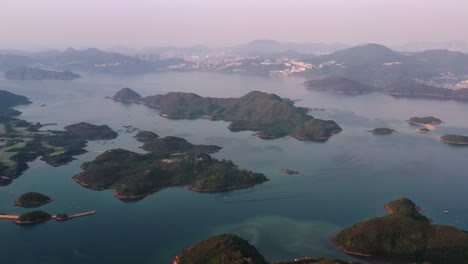 aerial shot of sai kung,a back garden of hong kong,with fishing villages, beautiful scenery, hiking trails, beaches and islands, geological formations