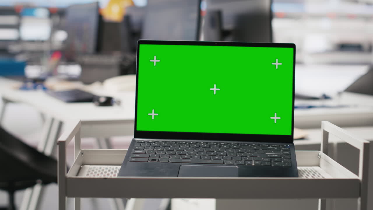 Isolated copy space display on laptop in solar cell manufacturing plant