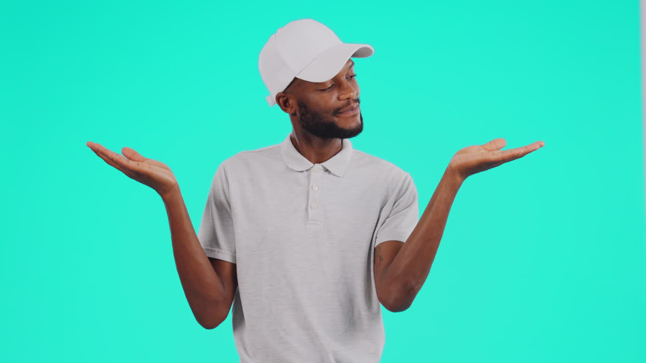 Choice, hands and portrait of black man in studio