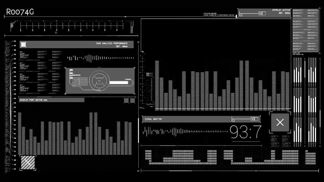 검은색 배경에 있는 금융 데이터 처리 애니메이션