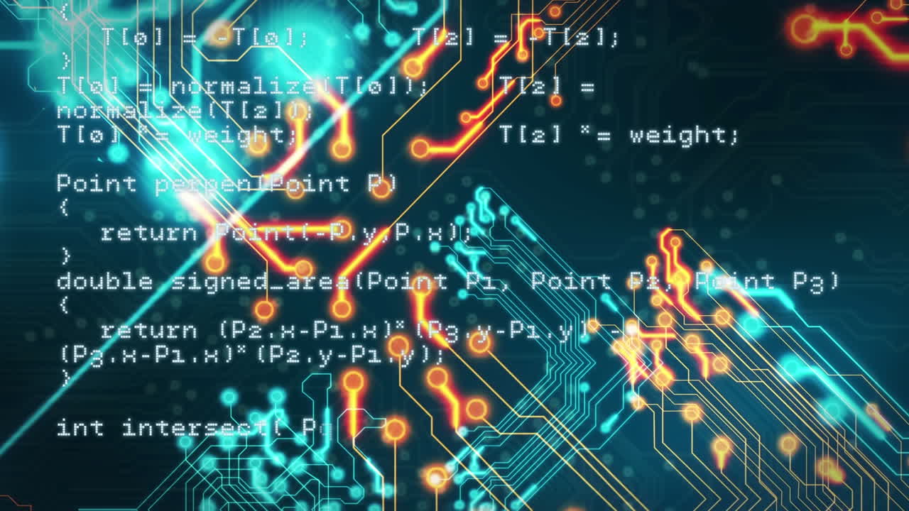 Animation of data processing on black background