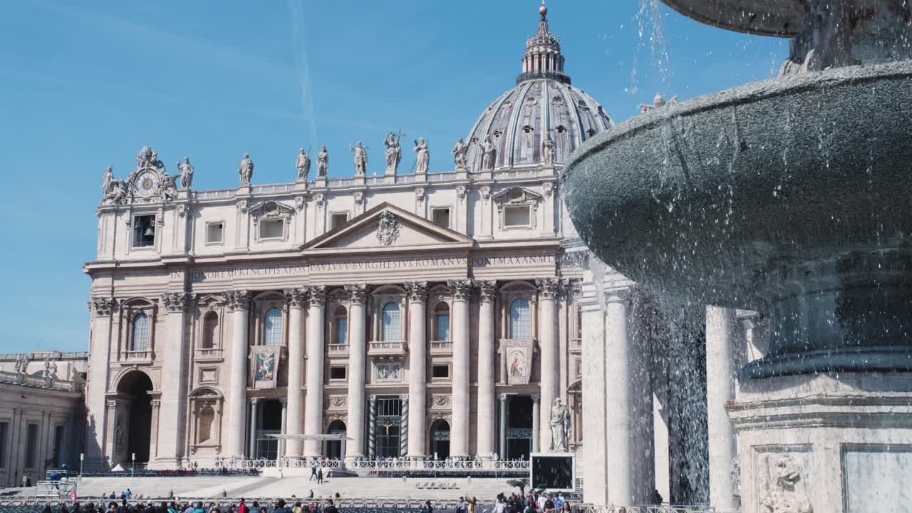 St. Peter's Basilica and Fountain in Vatican City on a Sunny Day