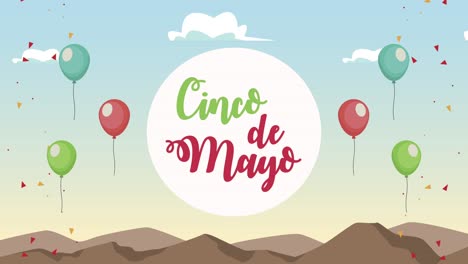 cinco de mayo letras con globos de helio en el desierto
