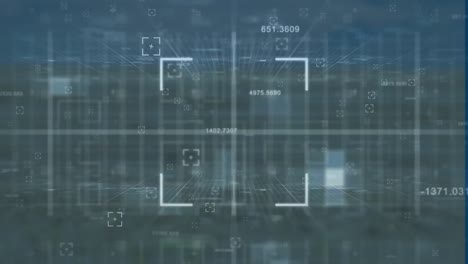 animación de múltiples números cambiantes y escaneo de alcance sobre procesamiento de datos en fondo gris