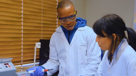 técnicos de laboratorio interactuando entre sí 4k