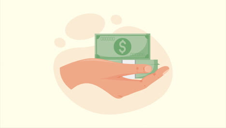 hand with bills money dollars animation