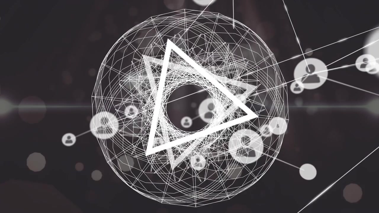 Abstract Digital Network Animation with Rotating Geometric Triangles